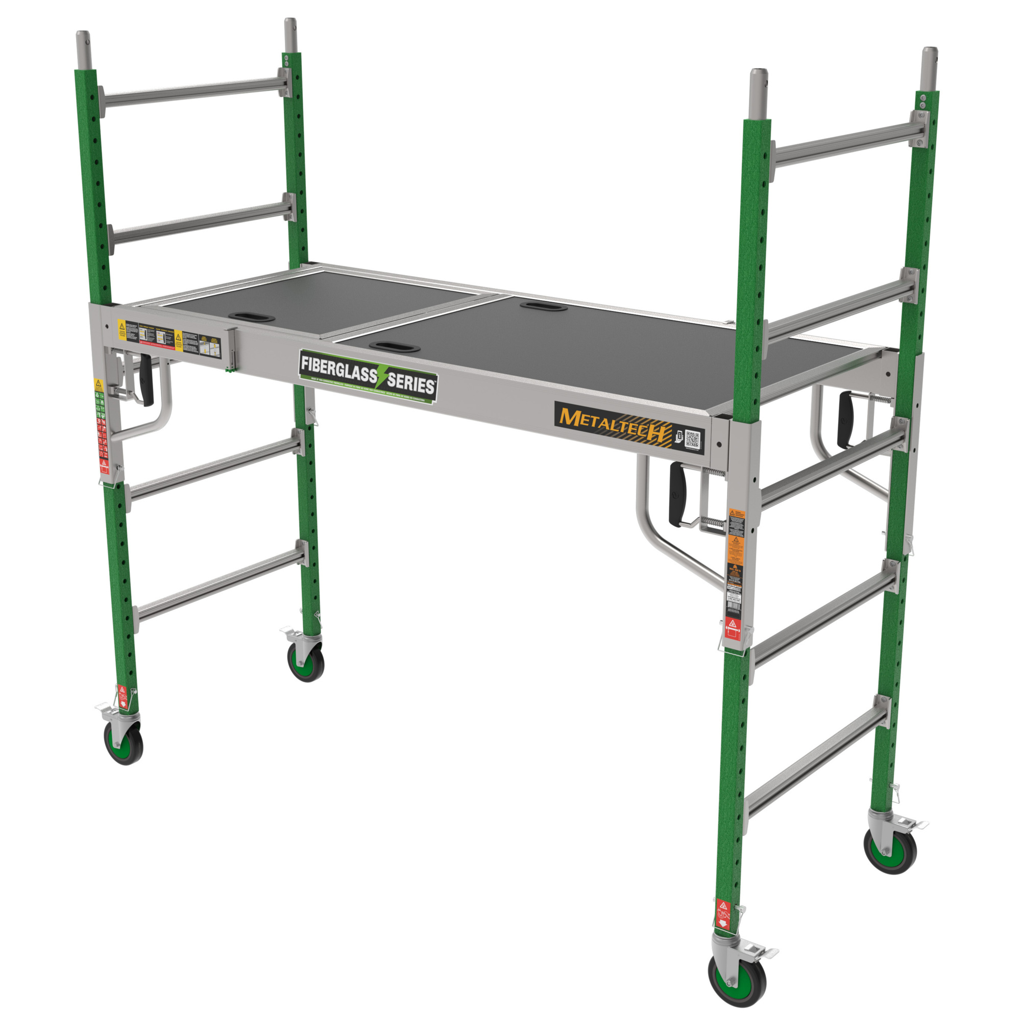 Metaltech 6ft. Fiberglass Baker Scaffold — Aluminum Rungs, 32lb. Anti-Slip Wooden Platform, Access Trap Door, 750-Lb. Capacity, Model# I-CFISC